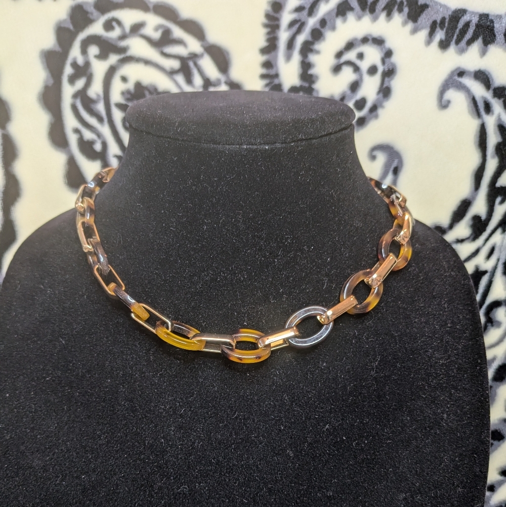 Anne Klein Gold and Tigers Eye Acrylic Link Necklace